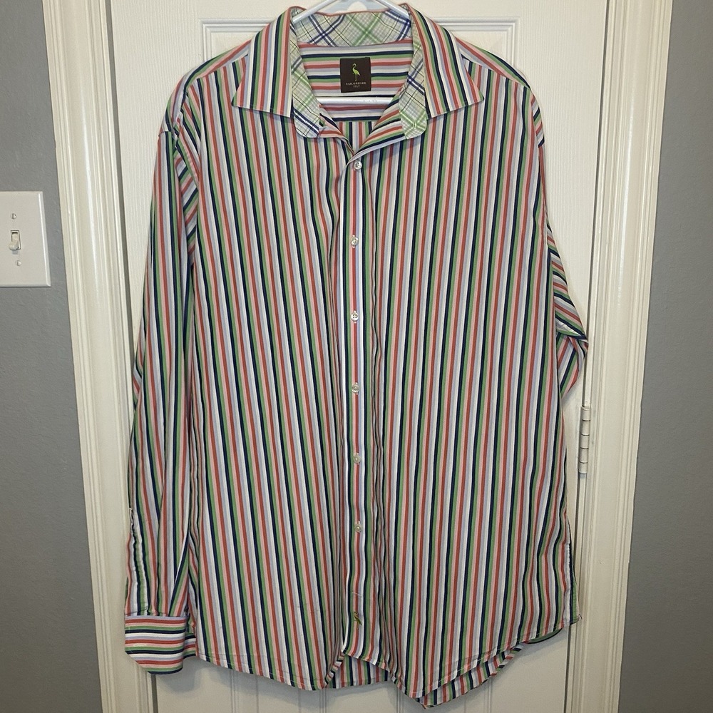 Tailorbyrd‎ Button Down Shirt Men's 3XL Tall Long Sleeve Multi Striped Casual